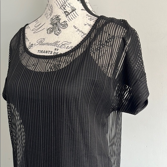 Ichi Black Sheer Pleated Layered Dress With Removable Slip Dress - Picture 2 of 5